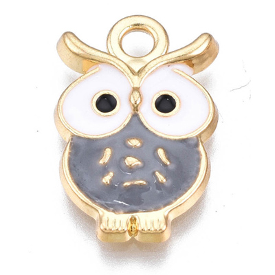 ECH01-1 - Enamel Owl Charm/Pendant - light gold 